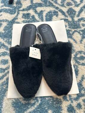 A New Day Women's Carter Faux Fur Pointed Toe Mules - Black